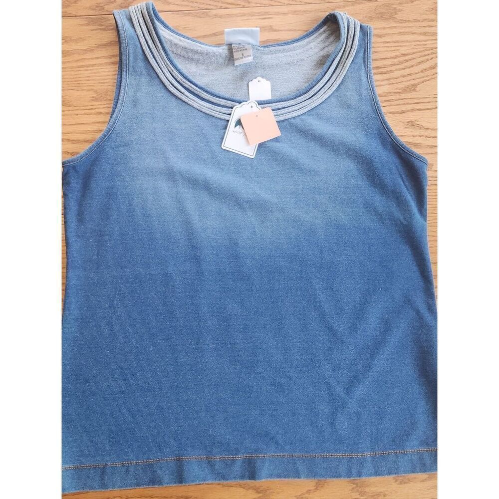 E17 Wild Palms Blue Ombre women's tank top embellished round neckline